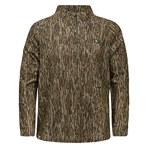 Mossy Oak Men's Standard Hunting Shirts Lightweight Camo Tibbee Tech Stretch Quarter Zip, Bottomland, Large