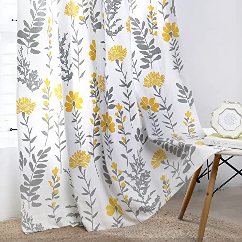 Image of Tranquebar Curtain Co. Window Curtains 6 Feet, 60-65% Room Darkening, Yellow Floral Print, Cotton Curtains for Window, Cotton Curtains 6 Feet Long Set of 2, BackTab Loops, Mazzo (183 cm) - Set of 2