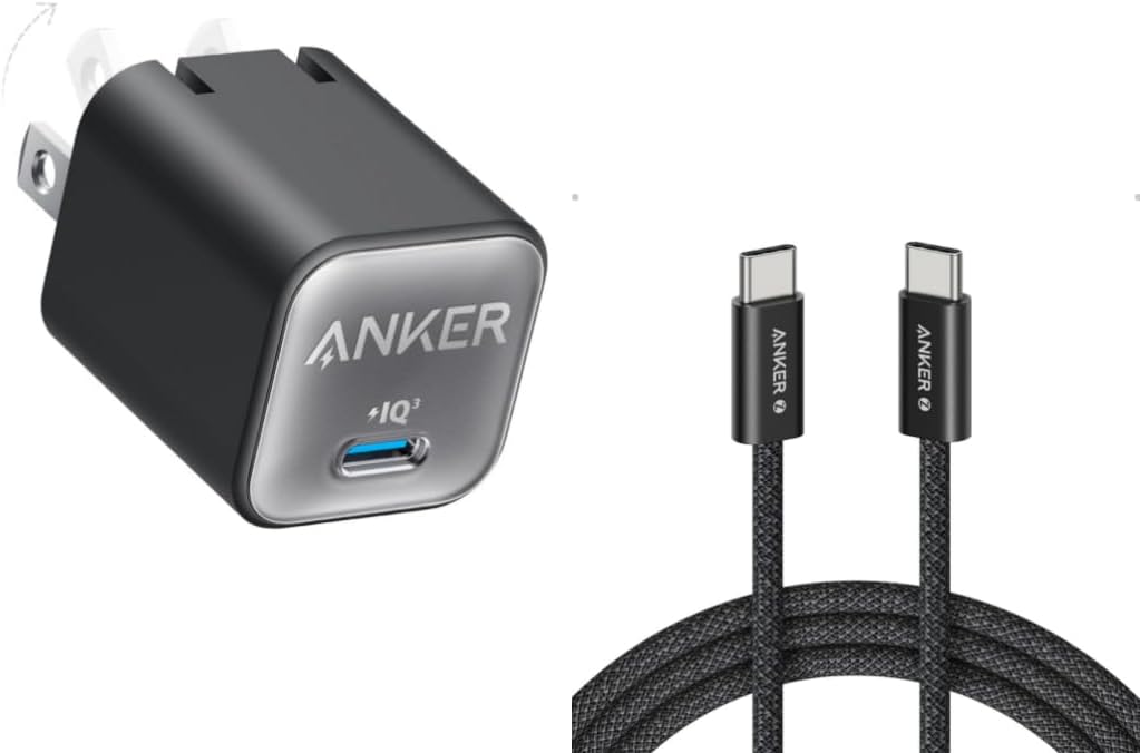 Anker Zolo USB-C Cable, Braided and Dirt-Free Type C Fast Charging Cable & Nano Charger, GaN 30W