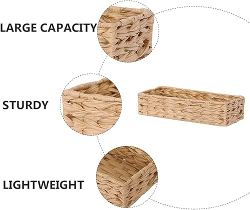 Miniatura 4 de Healeved Cestas para organizar el baño, cesta de almacenamiento de pastos marinos, cesta rectangular de mimbre para organizar revistas, cesta de