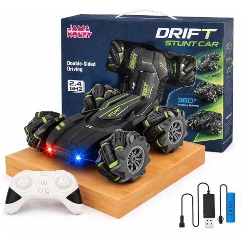 Image of Amazon Brand - Jam & Honey Remote Control Drift Stunt Car Toy | 4x4 RC Car for Kids & Adult | High Speed Racing Car | Omni-Directional Wheels | 360 Rotation | Double Sided Driving | RGB Lights Music