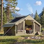 MELLCOM 10x7FT Inflatable Camping Tents, 4-8 Person Spacious Air Glamping Tents with Skyscreen, Door Curtain Stove Jack, Mosquito Screen, 300D Oxford Waterproof Blow Up Tent for Camping & Hiking