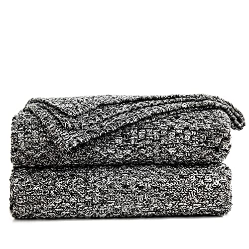 Longhui Bedding Black Knitted Throw Blanket For Couch, Soft, Cozy Machine Washable 100% Cotton Sofa Blanket, Heavy 2.5Lb Weight, Laundry Bag Included, Black And White #TOP4