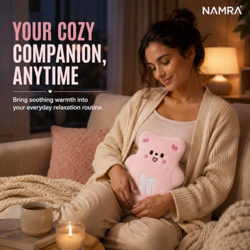 Image of Cute Hot Water Bag 1000 ML with Soft Cover | Pink | Reusable Heating Bottle for Period, Back, Neck & Shoulder Comfort | Hot & Cold Compress | Hand & Foot Warmer
