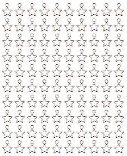 Shapenty Mini Metal Hollow Star Pendant Charms Beads Bulk Pentagram Charms for Necklace Earring Bracelet Keychain Jewelry Making Craft Project Christmas Decoration 100PCS (Silver)