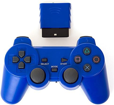 komekuma 2.4g Wireless Game Pad Joysticks Gaming Controller Joypad Gamepad Console for Sony Playstation 2 Dual Shock Dual Includes (Blue)