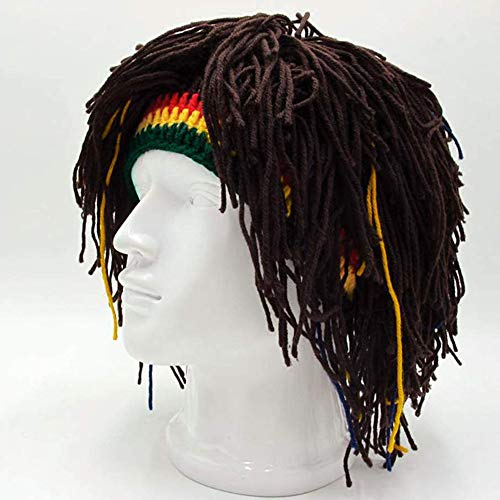 Image of Funny Rasta Wig Beard Hats Knitted Jamaican Rasta Beanie Hat with Dreadlocks Christmas Halloween for Men Women
