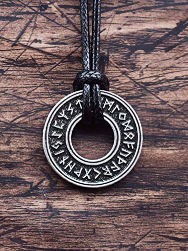 HAQUIL Runes Necklace, Viking Cicle of Runic Alphabet Elder Futhark Letter Pendant, Norse Jewelry Gift for Men4