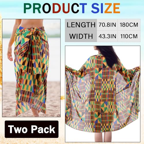 2 Pcs African Kente Cloth Women Sarong Swimsuit Coverups Beach Wrap Bathing Skirt African Sheer Bikini for Swimwear2