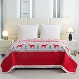FEBE Tagesdecke Weihnachts Motiv Bettüberwurf 220x200 cm Überwurfdecke Sofadecke Sofaüberwurf Flauschig Mikrofaser Zimmer Deko