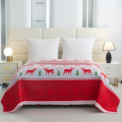 FEBE Tagesdecke Weihnachts Motiv Bettüberwurf 220x200 cm Überwurfdecke Sofadecke Sofaüberwurf Flauschig Mikrofaser Zimmer Deko