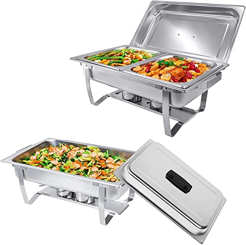 Valgus 2-Pack 9L Edelstahl Chafing Dish Set Buffet Chafer Suppenwärmer mit faltbarem Rahmen Wasserschalen, 2 volle Größe, 4 halbe Lebensmittel Pfannen für Hochzeit, Partys, Bankett – Bild 7