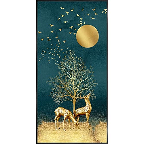 Diamond Painting Wapiti d'or grand format pour sublimer le salon avec un art en strass 5D