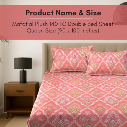 Image of MAFATLAL Plush 140 GSM Double Bed Sheet | Premium Bedding Microfiber | Queen Size | Soft, Wrinkle-Free | Coral Pink