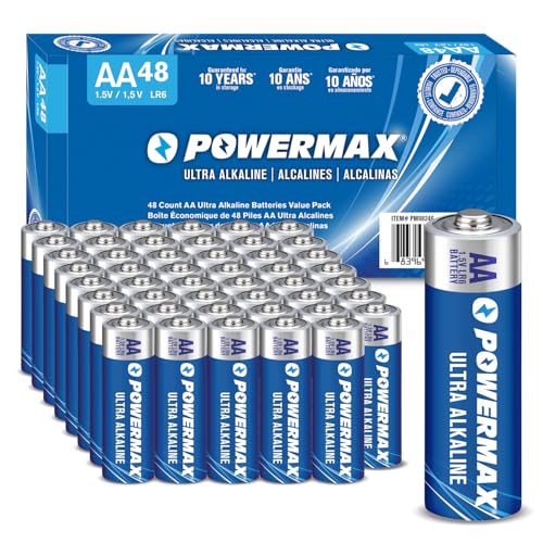 Powermax 48-Count AA Batteries, Ultra Long Lasting Alkaline Battery, 10-Year Shelf Life, Reclosable...