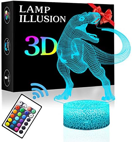 3D Illusion Night Light for Kids Dinosaur Lamp 16 LED Colors Change with Remote Control Touch ABS Base Desk Lamp for Boys Girl Mother Holiday Birthday Gift Bedroom Decor