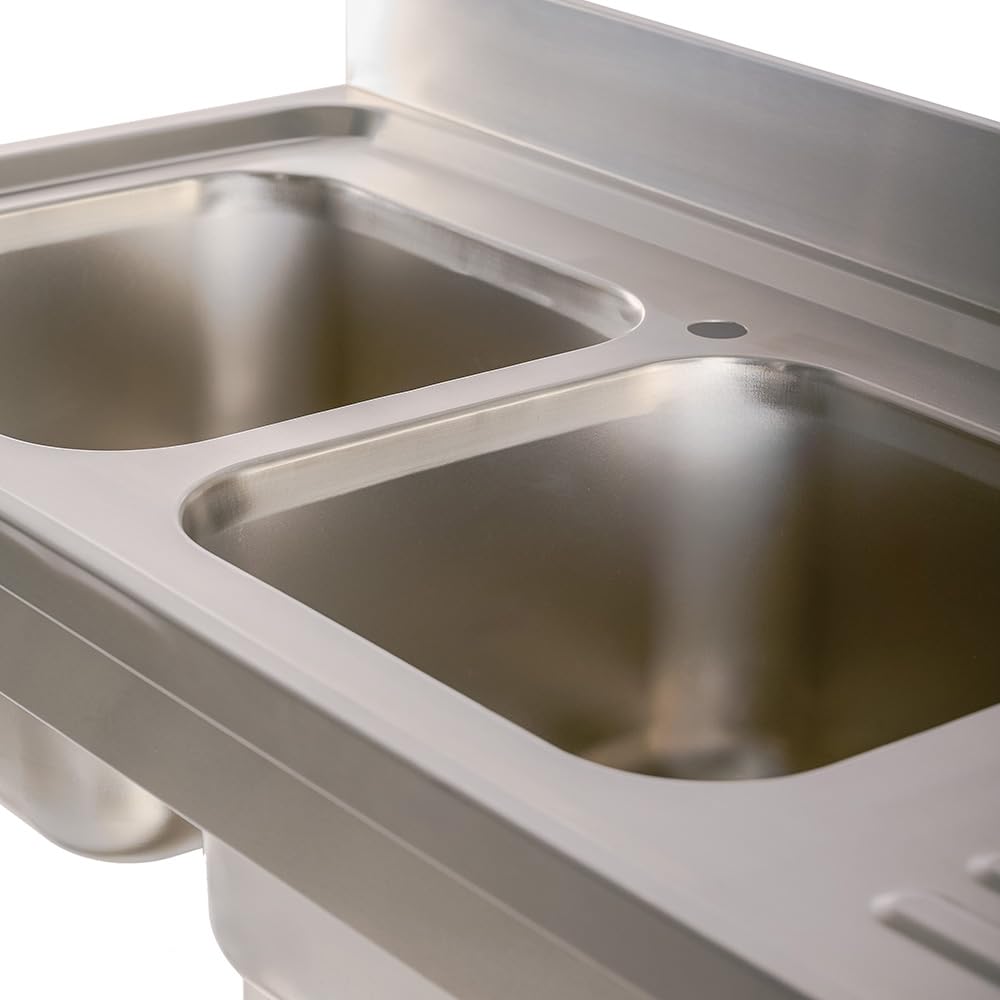 Cleiton® Fregadero de Acero Inoxidable de 2 Senos con Escurridor Derecha 1400x700x850 mm Desmontable | Pica Industrial con patas | Pila Lavadero