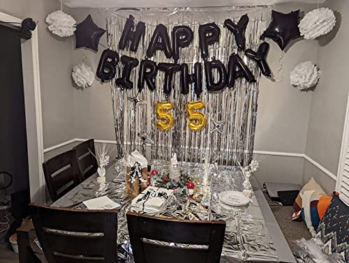 Birthday Banner (3D Black) Mylar Foil Happy Birthday Balloons, 23Pcs Birthday Party Decorations With 5Pcs Extra Shining Star，Balloons For Kids Boys Men Adults Ecofriendly Party Supplies，Us7Bk #TOP5