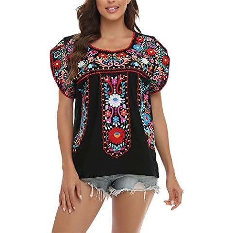 YZXDORWJ Women Mexican Embroidered Shirt (XL, 633BKR) Cover