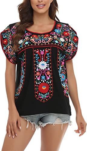 YZXDORWJ Women's Summer Boho Embroidery Mexican Bohemian Tops Shirt Tunic