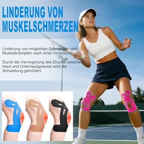 NEUJUS Knie Tape Vorgeschnitten 12 Stück, Kinesiologie Tapes Knie, 3-Mix – Ansicht 3