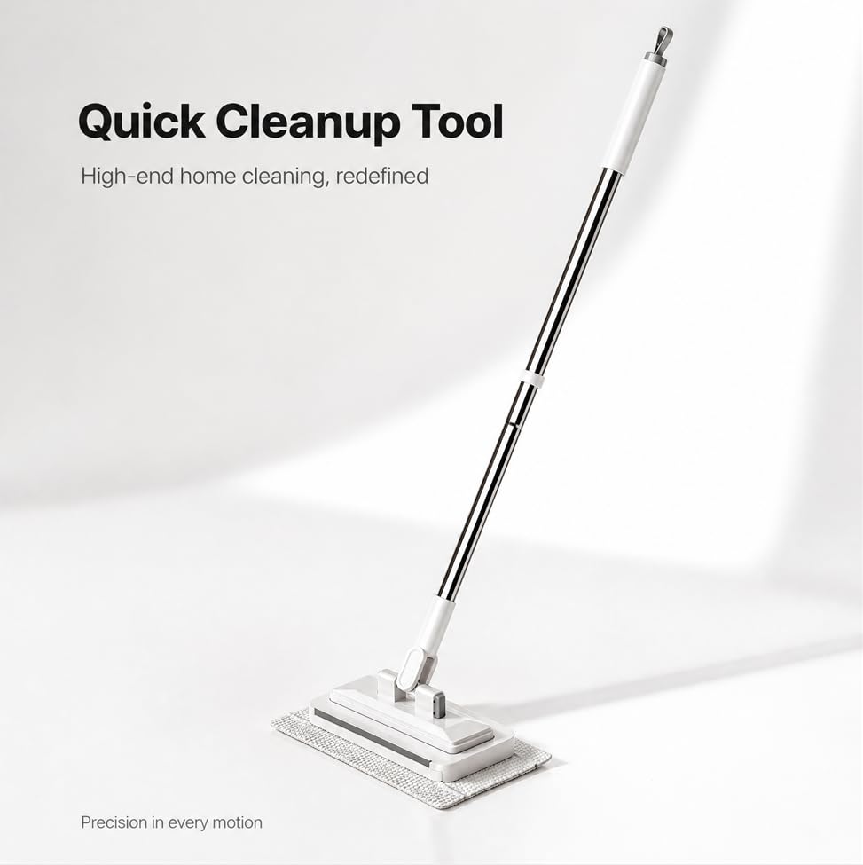 Balai plat multi-surface avec tête bloquante pour recoins de WC