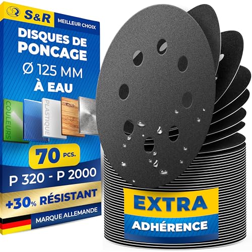 S&R Disques Papier Ponçage Fin à Eau 125mm Papier Verre Carrosserie Impermeable Grain 320 400 600 800 1000 1500 2000