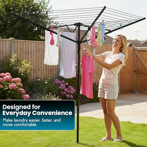 SG Traders Rotary Washing Line 60m – Heavy Duty 4 Arm Outdoor Clothes Airer with Cover & Ground Spike, Weather Resistant Garden Laundry Dryer for Large Family Laundry Drying - (Black) - Image 6