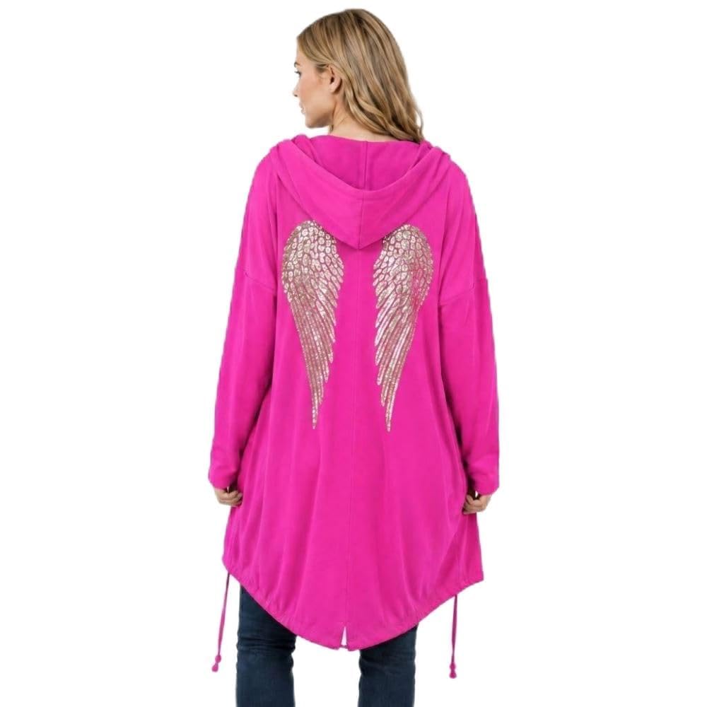 Cardigan da donna con cappuccio e ali d'angelo con paillettes