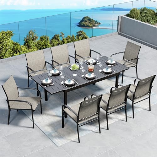 Image of SUNSHINE VALLEY 9pc Patio Dining Set, Extendable Metal Table & 8 Chairs