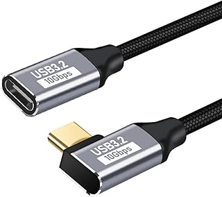 USB Type C 延長ケーブル L字型 延長コード PD対応 100W/5A 急速充電 USB3.2 Gen2(10Gbps) 高速データ転送 【4K@60Hz映像出力】高耐久ナイロン編みMacBook/iPad/Surface/Switch/Xperia/Galaxyなどのタイプusb-c機種対応（1 m）