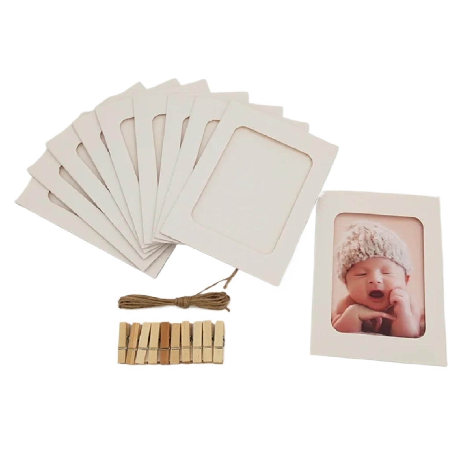 Gwyzax Paper Picture Frames 50 Pcs Combination Paper Frame With Clips DIY Kraft Picture Frames Hanging Wall Photos Album Home Decoration Craft(WHITE)