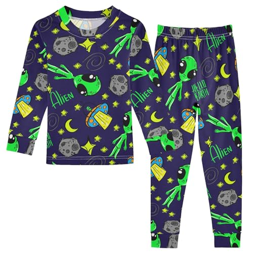 JHKKU Cartoon Alien Pajamas Set Cotton 2 Piece Soft Comfy Pjs Long Sleeve Lounge Sleepwear 8Y