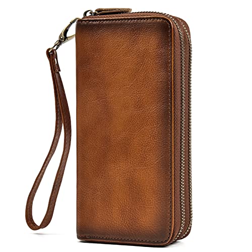 Pochette en cuir véritable homme double fermeture éclair