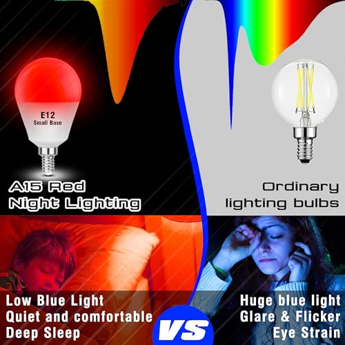 Image of E12 Candelabra Red Light Bulbs for Sleep, E12 Red Night Light Bulb,3w 300lm | Blue Light Blocking 25w-40w Equivalent, 625nm Red Light for Bedroom Porch Christmas Holiday Festival, Non-Dimmable, 2 Pack