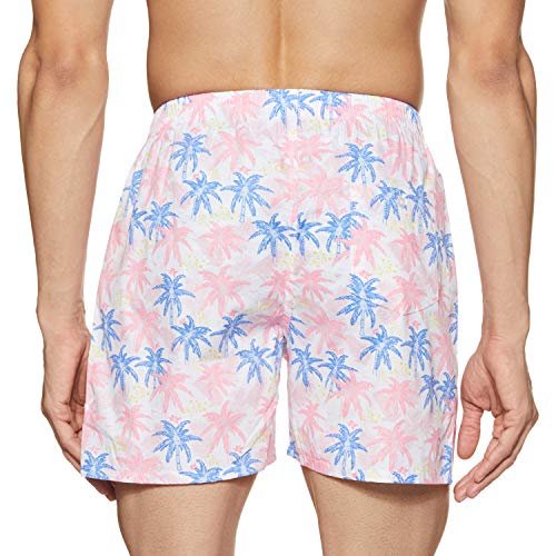 Image of Longies Men's Regular Printed Boxer Shorts (LGBOXPO2V001 Floral Pink /Fish Blue Medium)