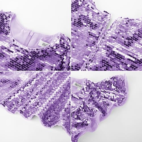 GRACE KARIN Girl Sequin Holiday Dress Flutter Sleeve Pageant Prom Formal Party Flare Midi Dress(Purple,8-10 Years) — view 6
