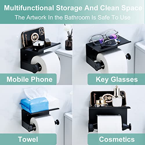 Toilet Paper Holder With Shelf - Sus 304 Stainless Steel Rustproof Wall Mounted Toilet Paper Roll Holder - Single Hand Operable With Damping Effec Bathroom Washroom Tissue Roll Holder #TOP4