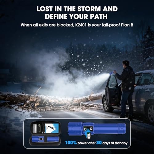 Image of Rechargeable Tactical Flashlights 2000 High Lumens - 5000mAh Super Bright LED Powerful Flash Light, Waterproof Handheld USB C Flashlight for Home,Car,Camping,Emergencies,5 Modes,Zoomable (2, Blue)