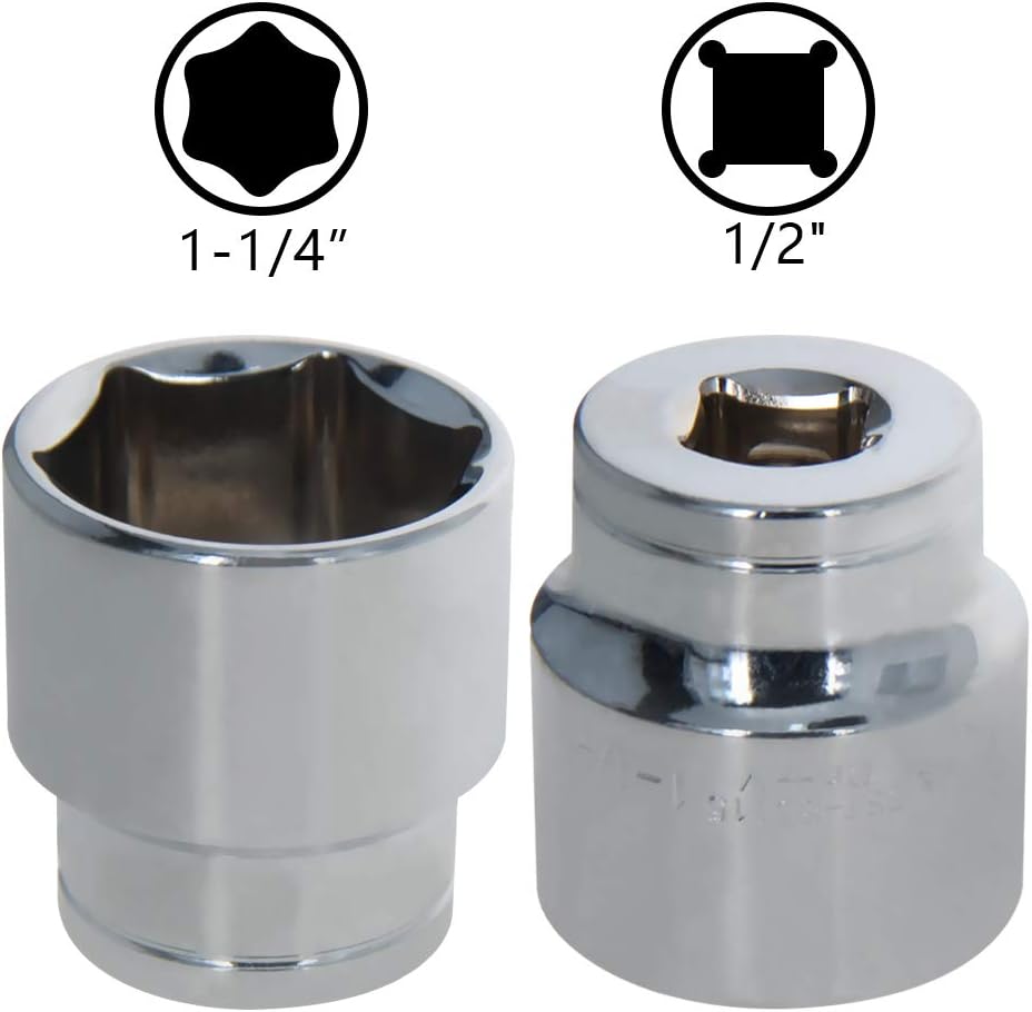 Utoolmart Shallow Socket, 1/2 inch Drive, 1-1/4 inch, 6-Point, Cr-V, Standard Imperial Sizes, 2Pcs Socket