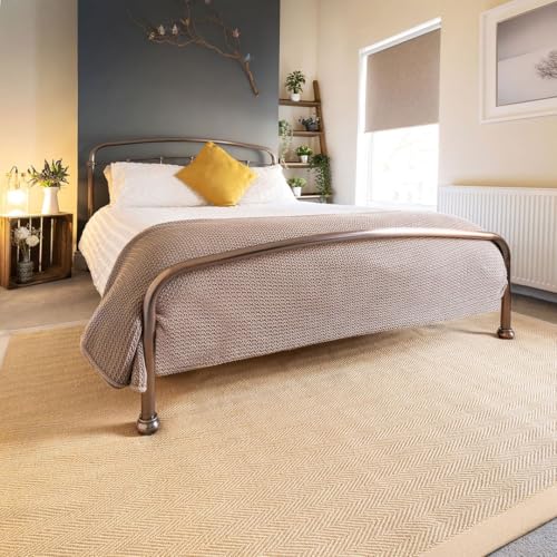 Natural Sustainable Beige Cotton Border Herringbone Jute Area Rug Soft Durable Flatweave Mat Sisal Living Room Entrance Kitchen Hallway Carpet Rugs 80cm x 150cm