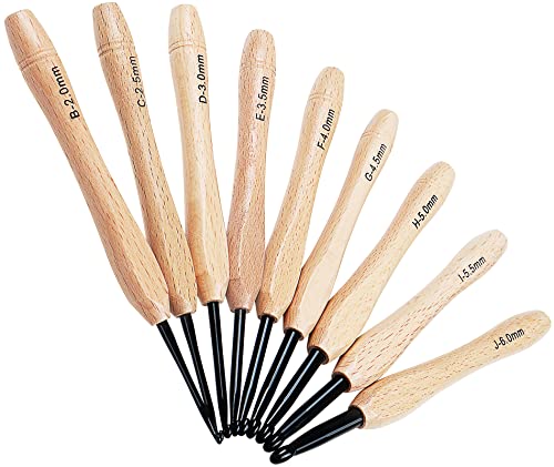 Coopay Crochet Kit Ergonomic Crochet Hook Set With Warm Bamboo Handle, 9Pcs Wooden Crochet Hooks With Black Aluminum Crochet Needles For Crocheting 2-6Mm(B-J), Lightweight Knitting & Crochet Supplies #TOP5
