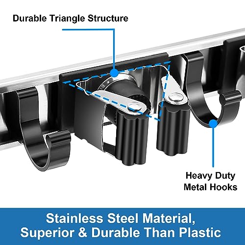 Piyl JA005-4-B-2 Mop And Broom Holder Wall Mount Metal Heavy Duty Utility Hooks Broom Organizer Garage Storage Systems Tool Racks thumb #4