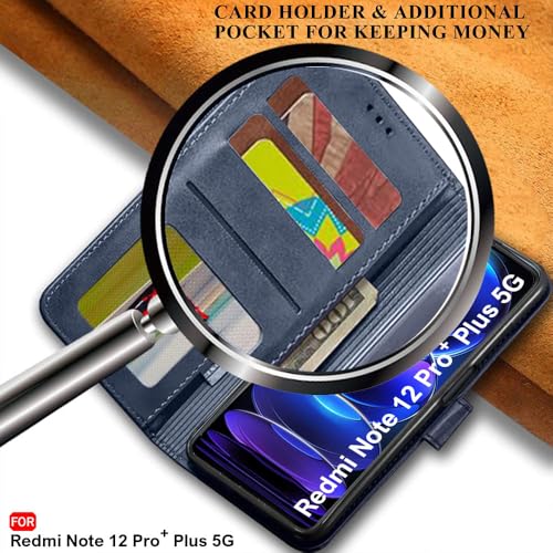 Image of TheGiftKart Flip Back Cover Case for Mi Redmi Note 12 Pro Plus 5G | Dual-Color Leather Finish | Inbuilt Stand & Pockets | Wallet Style Flip Cover for Redmi Note 12 Pro Plus (Faux Leather, Blue & Sky)