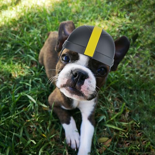 NAMSAN Haustierhelm Hund Motorradhelm Fahrradhelm Hundehut Verstellbarer Kinnriemen Hundehelm Geeignet für Katzen - Größe S Schwarz