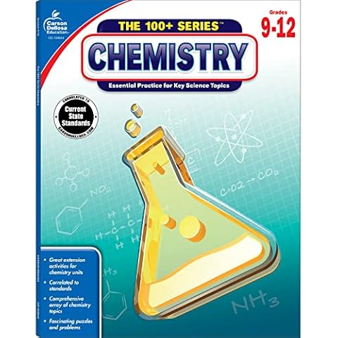 Carson Dellosa The 100+ Series: Grades 9-12 Chemistry Workbook, Periodic Table, Atomic Structure, Scientific Notation, Crossword Puzzles & More, Chemistry Practice Workbook for High School Science Cover