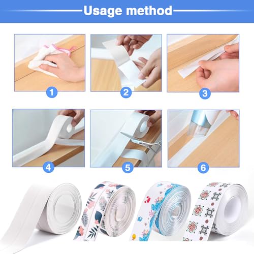 Image of Self Adhesive Sealing Tape, Bathroom Waterproof Sealing Strip, Traditional Sealant Substitute, Suitable for Kitchen, Bathtub, Bathroom, Wall Corner, Decoration and Renovation (C, 1.5 inch x 16.5Ft)
