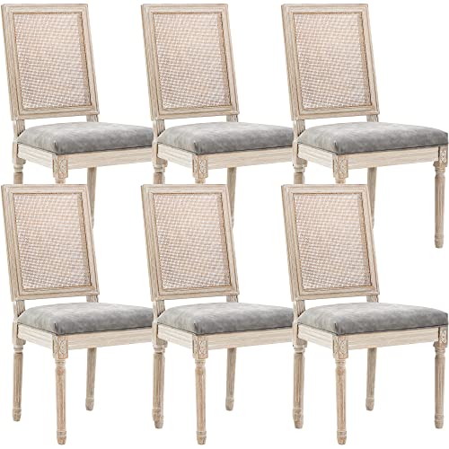 chairus Farmhouse Rattan Dining Chairs Set of 6, Leather French