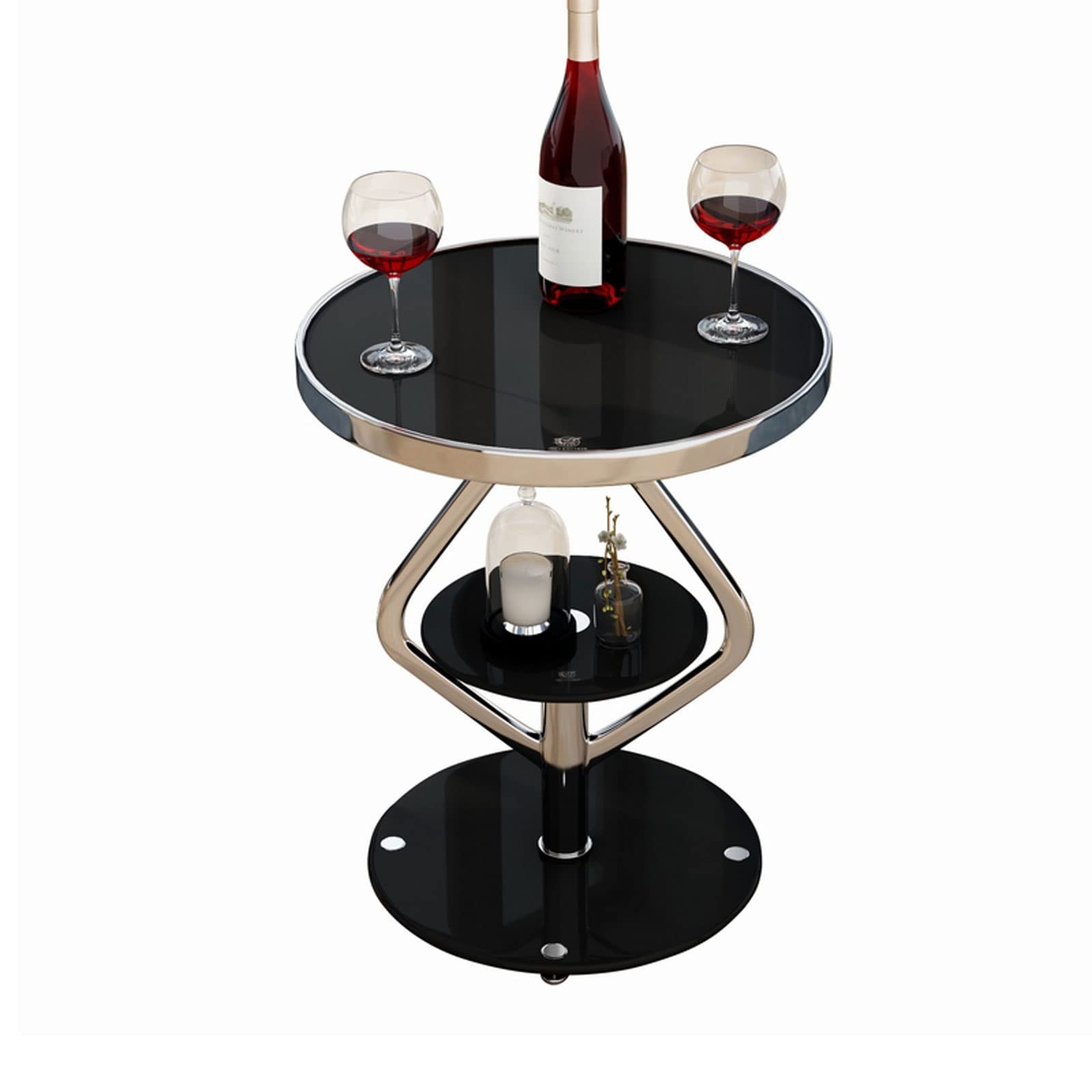 Table basse ronde avec étagère de rangement à 2 niveaux pour salon et chambre