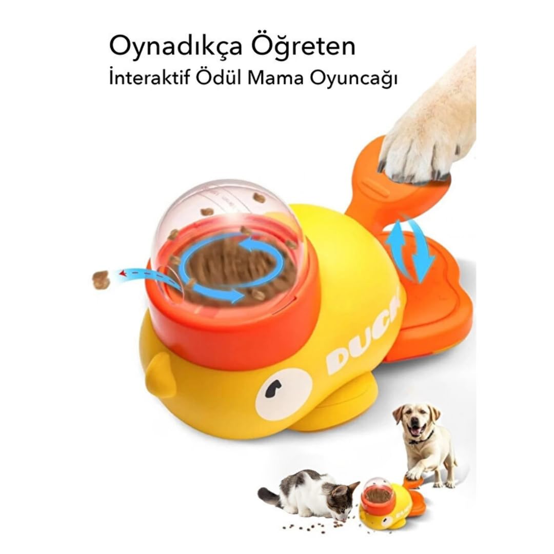 Jouis İnteraktif Kedi Köpek Mama Oyuncağı, Ördek Şeklinde Pedallı Ödül Maması Fırlatıcı, Zeka Geliştirici Yavaş Beslenme Aparatı, Evcil Hayvan Stres Azaltıcı Egzersiz Oyuncağı